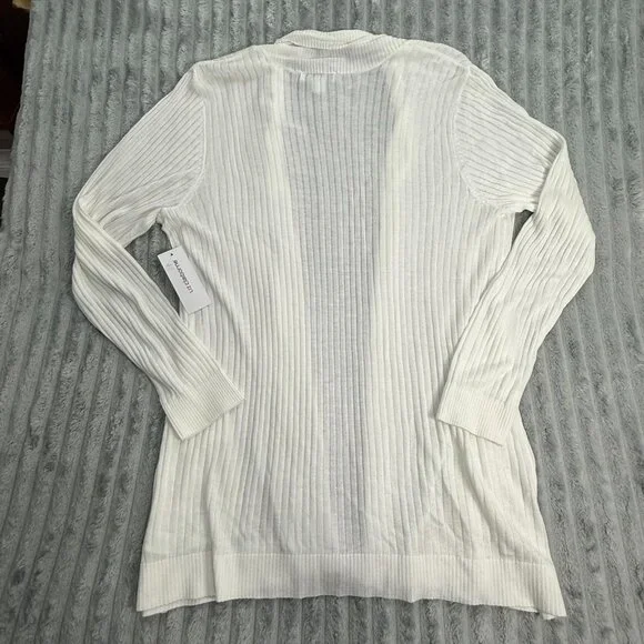 Liz Claiborne Cardigan‎ Sweater Women M White Ribbed Knit Open Front Pockets NWT - Picture 6 of 10